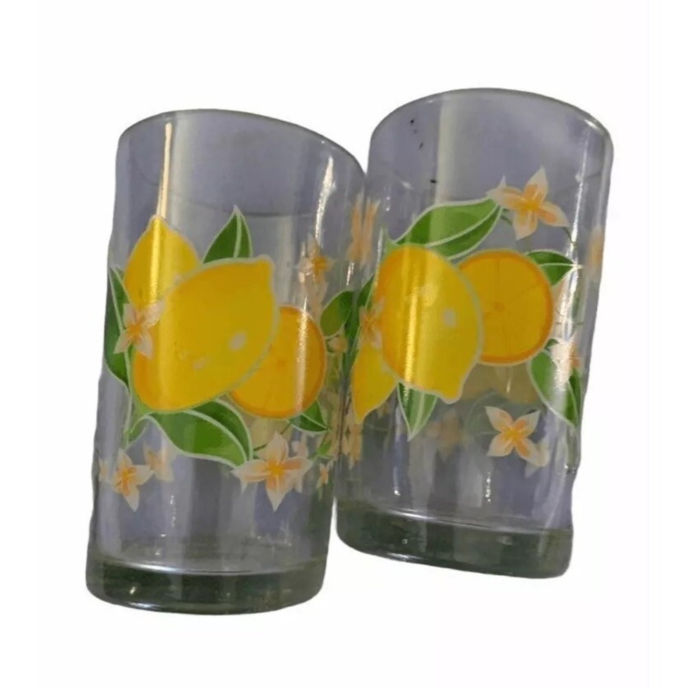 Vintage 50s or 60s‎ Juice Glasses (2) with Embossed Lemons